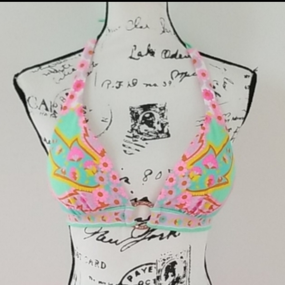 Victoria's Secret Bikini Top Bright Multicolored Halter Top Size S